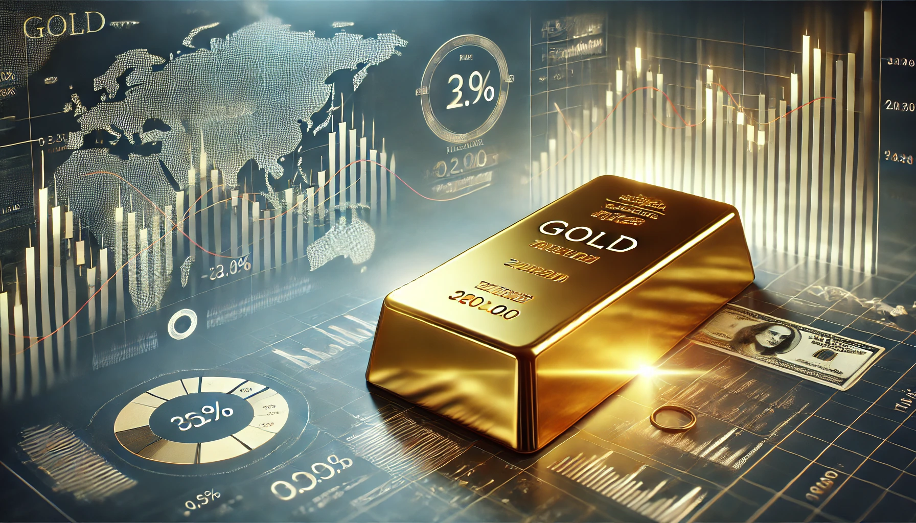 سبائك ذهبية على خلفية داكنة تعكس تراجع أسعار الذهب في الأسواق العالمية وسط تقلبات اقتصادية.