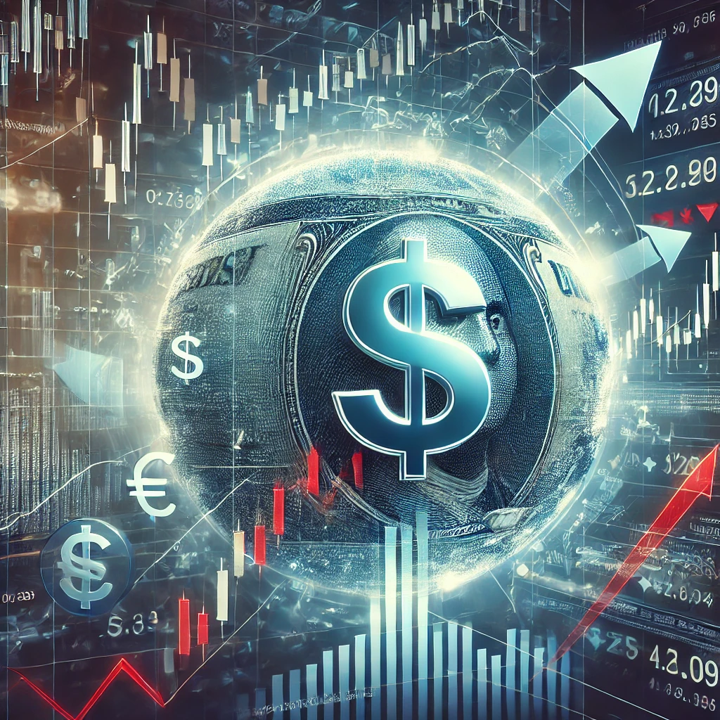 الدولار الأمريكي مع إشارات للتقلبات في الأسواق المالية.