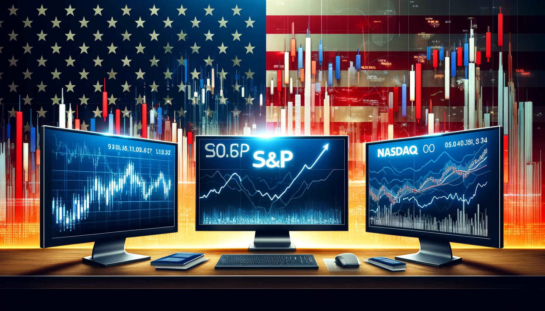 صورة تعرض بورصة نيويورك (NYSE) مع رسومات بيانية تشير إلى ارتفاع مؤشرات الأسهم مثل داو جونز وناسداك، مما يعكس انتعاش السوق وأجواء التفاؤل.