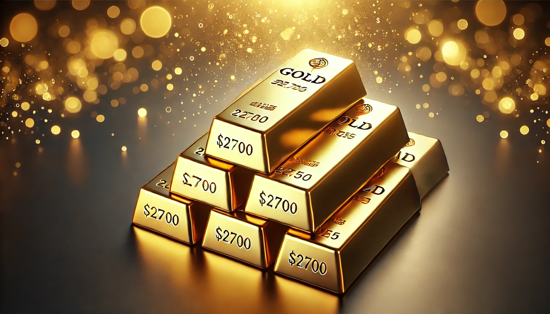 صورة تعرض سبائك ذهب مرتبة بشكل أنيق مع خلفية مشرقة وأنيقة، تعكس ارتفاع أسعار الذهب فوق حاجز 2700 دولار لأول مرة في عام 2025.