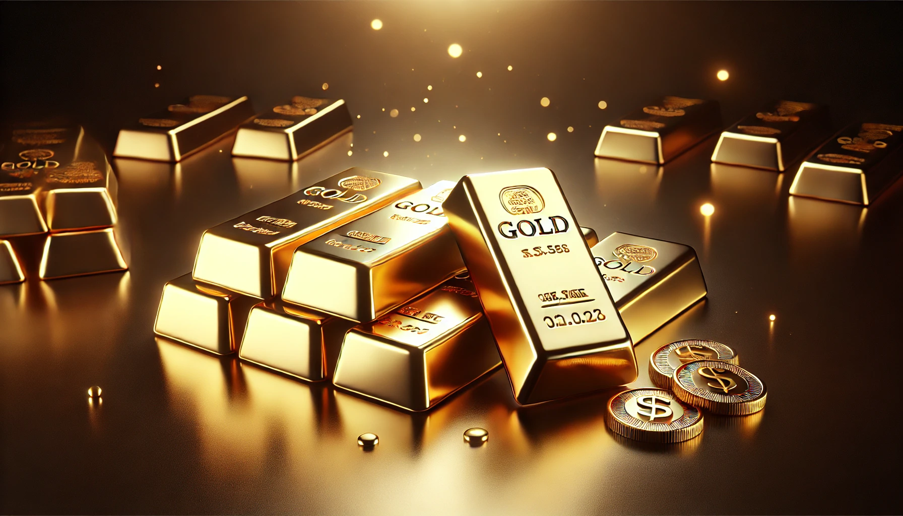 صورة تعرض سبائك ذهب مرتبة بشكل أنيق مع خلفية مضيئة، مما يرمز إلى ارتفاع أسعار الذهب وأهميته كملاذ آمن.
